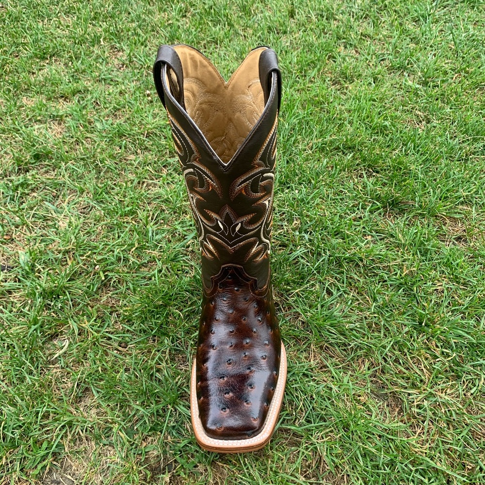 MENS Western Square toe ostrich print leather cowboy boots Bota Vaquera Avestruz - Picture 4 of 6